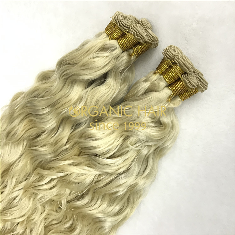 Human full cuticle remy hand tied wefts natural wave X375